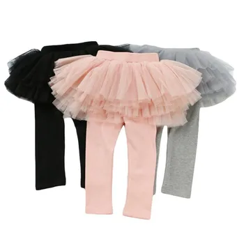 Toddler Meitene Bikses 2019 Jaunā Pavasara Bērnu Apģērbu Soild Slāņi Tilla Svārki Elsas Bumbu Kleita Baby Kokvilnas Slim Legging 2-7Y
