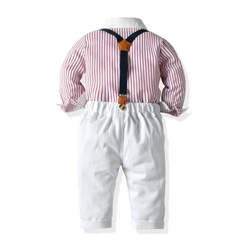 Top un Top Modes Zēni Oficiālu Tērpi Bērniem, Kāzu Puse Nosaka Džentlmenis Svītrainu Kreklu+Zeķu Bikses Apģērbs, Bērnu Kostīmi