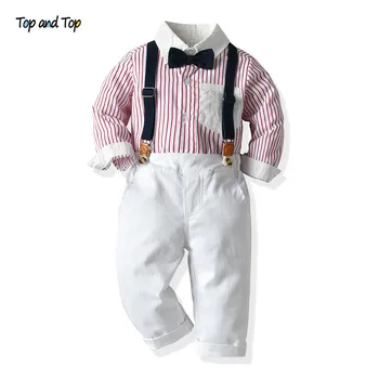 Top un Top Modes Zēni Oficiālu Tērpi Bērniem, Kāzu Puse Nosaka Džentlmenis Svītrainu Kreklu+Zeķu Bikses Apģērbs, Bērnu Kostīmi