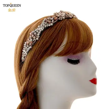 TOPQUEEN Charm Rose Gold Crystal Baroka Galvu luksusa galvu Hairbands Sievietēm, Kāzu Matu Aksesuāri, Rotaslietas, Dāvanu S442