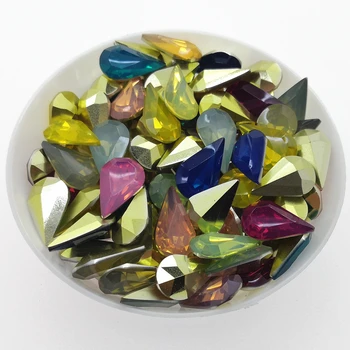 TopStone 100gab 8x13mm Asaras Sveķu Iedomātā Akmeņi Vairāk Opāla Krāsas Pointback Pilienu Rotaslietas Akmeņiem