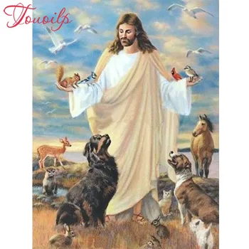 TOUOILP DIY Pilnīgu Jēzus suns putnu Dimanta krāsošana modeļu lodītes Cross Stitch Rhinestone Izšuvumi Mozaīkas Hindu dievs,interjers mājas