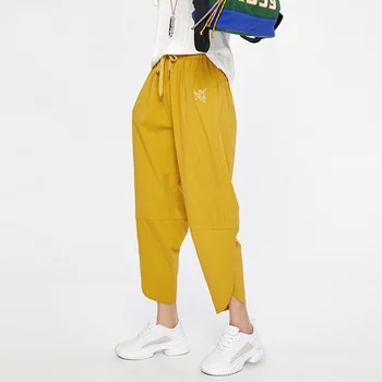 Toyouth Baggy Bikses Kokvilnas Plaša Kāju Harēma Bikses Vasaras Elastīgs Viduklis Kabatas Streetwear Pantalon Sieviešu Apģērbu Jaunas Bikses