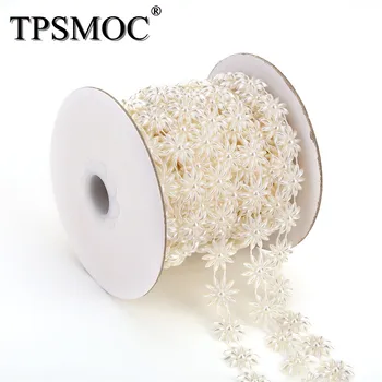 TPSMOC Bezmaksas piegāde 10Yards kostīmu aplikācijas 15mm ziedu formas pērle apdares ķēdes Kāzu kleitu, Kāzu Dekorēšana