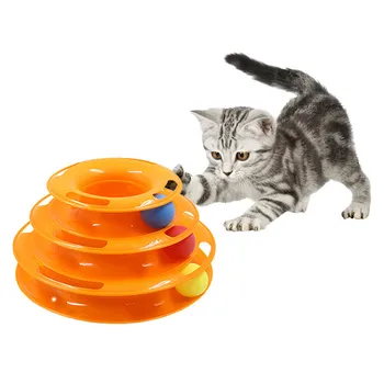 Trīs Līmeņu Pet Cat Rotaļlieta Tornis Dziesmas Disku Pet Izlūkošanas Atrakciju Triple Play Disku Kaķis Rotaļlietas Bumbu Mācību Plāksnes Pet Produktu