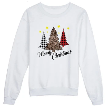 Trīs Ziemassvētku Eglītes Drukas Eiropas stila Sieviešu Džemperi Harajuku Skaists Krekls Karstā Pārdot Ziemassvētku apģērbu pelēkā vārna