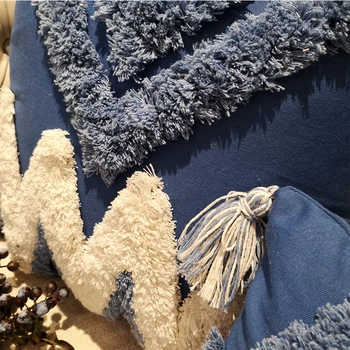 Tumši Zila gaisa Spilvena Vāka Spilvens Gadījumā Līkloču audumus ar Roku Uz Dīvāna Sēdekļa Tassles Mājas Dekoratīvas Gleznas 45x45cm