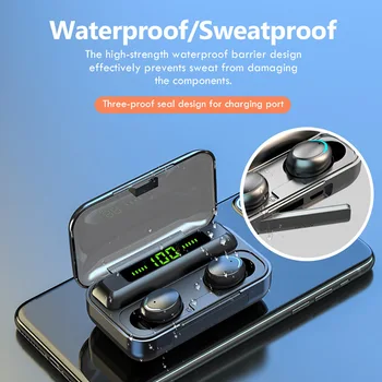 TWS Bezvadu Austiņas 9D Stereo Bluetooth 5.0 Austiņas Sporta Ūdensizturīgs Austiņas HiFi Earbuds Ar Mikrofonu Uzlādes Kaste