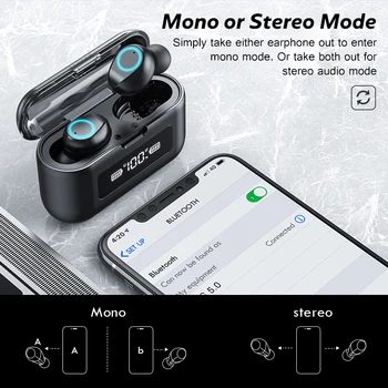 TWS Bluetooth 5.1 Austiņas 2000mAh Uzlādes Gadījumā, Bezvadu Austiņām 9D Stereo Touch Kontroli Sporta Ūdensizturīgs Earbuds Austiņas