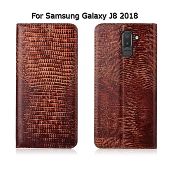 Tālrunis Case For Samsung Galaxy J5 J6 J7 J8 2016 2017 2018 Ķirzaka Graudu Flip Gadījumā Magnētisko Statīvu Genuien Ādas Vāciņu