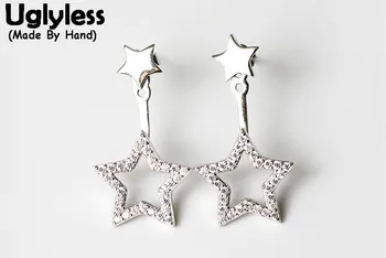 Uglyless Nekustamā 925 Sterling Silver Crystal Star Auskari Sievietēm korejiešu Dizaina Vienkāršu Modes Rotaslietas Divējāda lietojuma Kniedes Dobi Brincos