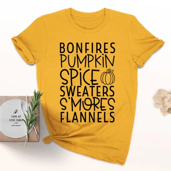 Ugunskuri Ķirbju Spice Džemperi S ' Mores Flannels T-Krekls Rudenī Dzeltenas Drēbes Halloween, Un Ķirbju Tee Izlase Ķirbju Svētki Top