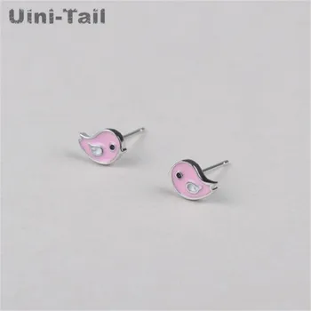 Uini-Asti jauns 925 sterling sudraba korejiešu versija mazu, svaigu un jauki rozā putnu auskari salds modes rotaslietas GN144