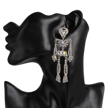 Unikālo Dizainu Melnā Skelets Ilgi Auskari Sieviešu Modes Kristāla Holloween Puse Kritums Paziņojumu Auskari Bijoux Dāvanas Meitenēm