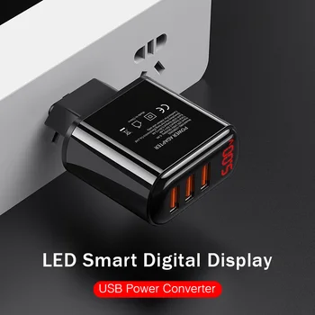 Universālā 3 USB Porti Lādētājs Ar LED Ciparu Displejs 3.4 Max Ātrās Uzlādes Sienas Strāvas Adapteris, Telefona Lādētāju, ES Plug Melns
