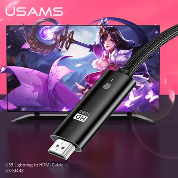USAMS Zibens HDMI Pārveidotājs USB HDMI HD (4K Kabelis priekš iPhone 11 8 X Max iPad ar HDMI TV, AV Adapteris Projektoru Displejs HDTV