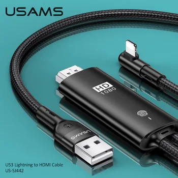 USAMS Zibens HDMI Pārveidotājs USB HDMI HD (4K Kabelis priekš iPhone 11 8 X Max iPad ar HDMI TV, AV Adapteris Projektoru Displejs HDTV