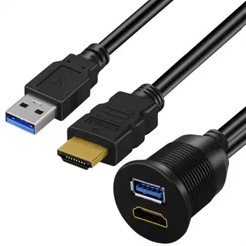 USB 3.0 & HDMI uz HDMI + USB3.0 AUX Pagarināšanu Dash Paneļu Ūdensizturīgs Auto Flush Mount Vadu Auto, Laivu un Motociklu - 3ft