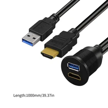USB 3.0 & HDMI uz HDMI + USB3.0 AUX Pagarināšanu Dash Paneļu Ūdensizturīgs Auto Flush Mount Vadu Auto, Laivu un Motociklu - 3ft