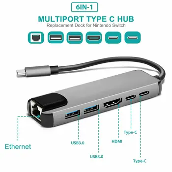 USB 3.1 RUMBAS C Tipa HDMI rj45 PD USB 3.0 Multi Dock Adapteri Aksesuāri C Tipa Sadalītājs 6 Port HUB priekš MacBook Pro
