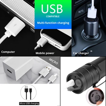 USB Lādējamu XHP50 LED Taktiskais Lukturītis Jaudīgu 3 Apgaismojuma Režīmi Zoomable Ūdensdrošs kabatas Lukturītis, kas Izmanto 18650 vai 26650 Akumulators