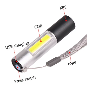 USB Rechargable Mini LED Lampiņu Super Spilgti 3 Režīmi COB+XPE T6 Lāpu Ūdensizturīgs Portatīvo Kempings, Riteņbraukšana Nakts Apgaismojums