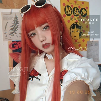 Uwowo Ilgi Taisni Apelsīnu Lolita Hime Samazināt Cosplay Parūkas pret koroziju Izturīgiem Sintētiskiem Matiem Anime Puse parūkas anime