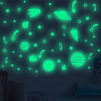 Vacclo Gaismas Mēness Dot Star Kosmosa Raķešu Karikatūra Luminiscences Uzlīmes Bērnu istabai pašlīmējošas Gaismas Sienas Uzlīmes