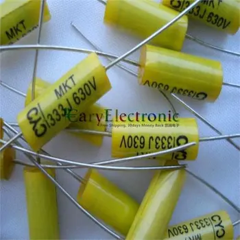 Vairumtirdzniecības 50gab ilgi ved dzelteno Aksiālie Poliestera Plēves Kondensatori, elektronikas 0.033 uF 630V fr tube amp audio bezmaksas piegāde