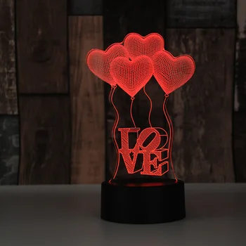 Valentīndienas mīlestības dāvanu 3D LED gaismas Nakts Gaisma 7 krāsas, galda lampas mājās spuldzes touch lampas sieva vai draudzene dāvanu