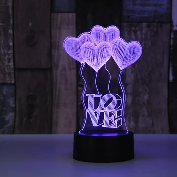 Valentīndienas mīlestības dāvanu 3D LED gaismas Nakts Gaisma 7 krāsas, galda lampas mājās spuldzes touch lampas sieva vai draudzene dāvanu