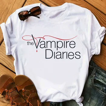 Vampire Diaries Iespiestas Grafikas Tee Sieviešu T Raksturs Harajuku White Gadījuma, Krekls, Tops ar Īsām Piedurknēm Vasaras T-krekls Sievietēm
