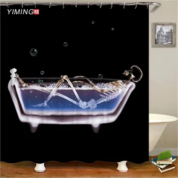 Vannas aizkaru ar āķi 3D liesmas galvaskausa ūdensnecaurlaidīgs poliestera mājas apdare aizkaru 200x180cm radošo dušas aizkars