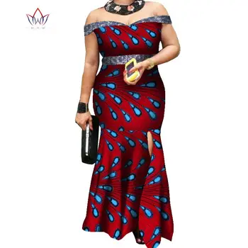 Vasaras Off-Plecu Āfrikas Kleitas Sievietēm Bazin Riche Gara Kleita Kokvilnas Drukāt Vasks Plus Lieluma 6XL Modes Sexy Kleita WY7831