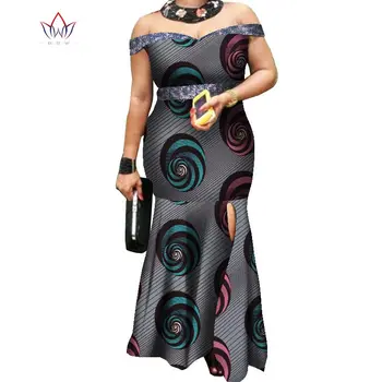 Vasaras Off-Plecu Āfrikas Kleitas Sievietēm Bazin Riche Gara Kleita Kokvilnas Drukāt Vasks Plus Lieluma 6XL Modes Sexy Kleita WY7831