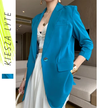 Vasaras Plānas Žakete Sievietēm 2020. Gadam, Modes Gadījuma Zilo Trīs Ceturtdaļu Piedurknēm Šifona Uzvalks Jaka Sieviešu Sauļošanās Apģērbi