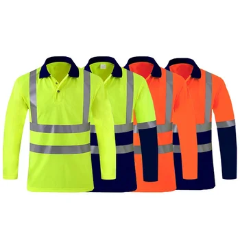 Vasaras Quick dry fit hi vis darba apģērbi kontrasta krāsu nekaitīgumu garām piedurknēm dzelteno t kreklu atstarojošs darba virsmām Celtniecības inženieris