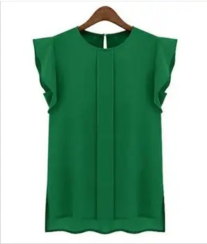 Vasaras Zilā, Rozā, Zaļā Modes Sieviešu Apaļu Kakla Sexy Šifona Piedurknēm Krekls Top Blusas Femininas Plus Lieluma Sieviešu Apģērbu