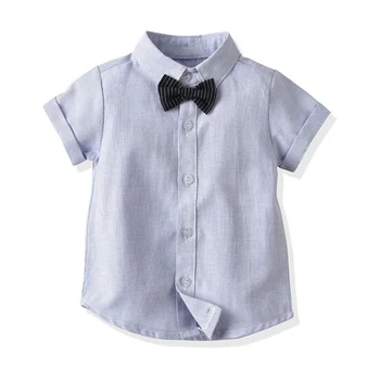 Vasaras Zēnu Komplekti Gadījuma Svītru Zils Krekls Topi+Zeķu Bikses, Maigi Tērpiem, Priekšautiņi Bikses Ar tauriņu Zēnu Apģērbu Komplekti
