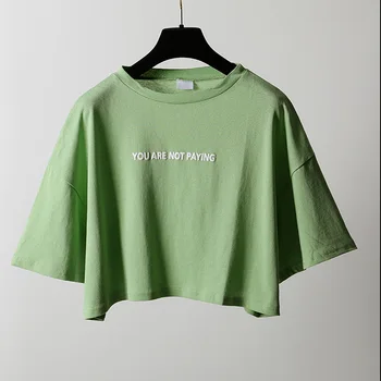 Vasarā Sievietēm vēstuli druka t kreklu harajuku kokvilnas T-Krekli ar Īsām Piedurknēm Pamata Tees korejas Vienkāršu Gadījuma Sieviešu apgrieztu augšu