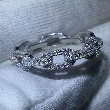 Vecalon Luksusa Rotaslietas Soild 925 Sterling Sudraba gredzens 5.A Zircon Cz Ķēdes Formas Iesaistīšanās kāzu Joslā gredzeni sievietes vīrieši