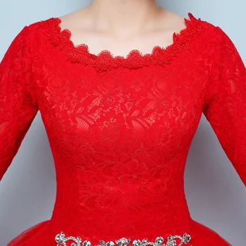 Vestido De Noiva 2018 Jaunu Sarkana Kāzu Kleita Vintage Izlīdzināšanu Piedurknēm Loku Kāzu Kleitas Plus Lieluma Bling Bling Kāzu Kleitu