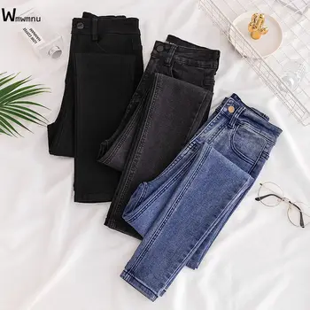 Vintage plus lieluma džinsa bikses gadījuma slaids viduklis muca celšanas stulpiņi boyfriend jeans streetwear augsts viduklis, šauri džinsi sievietēm