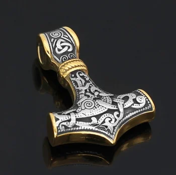 Vintage Viking Odin Trīsstūris Logo Thor ' s Hammer Augstas Kvalitātes Metāla Kulons, Kaklarota Vīriešiem
