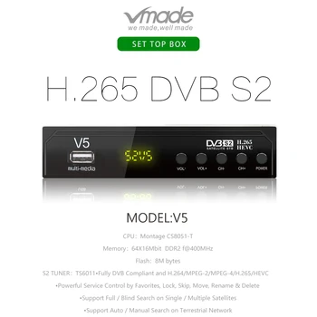 VMADE S2-V5 Pilnībā HD DVB-S2 Digitālo Satelīta Uztvērēju, H. 265 HEVC Dekodera USB Wifi 7601 3G uztvērējs, kas Top box