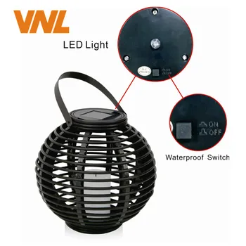 VNL Ūdensizturīgs IP65 LED Saules Powered Sveču Laternas Ar Mirgošanas Amber LED Rotangpalmas Lampas Āra Dekoratīvās Dārza Apgaismojums
