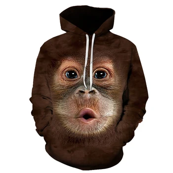 Vīrieši Hoodies dzīvnieku orangutan sejas 3D Drukas smieklīgi cute suņu sporta Krekli udaderas hombre Ikdienas pelēkā vārna Lielgabarīta Hoody