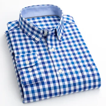 Vīriešu biznesa pleds krekls multi-stilu pogu apdare garām piedurknēm krekls