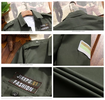 Vīriešu Krekli Militāro Kokvilnas Krekls Haki Gadījuma Retro Slim Fit ar Kabatas ar garām Piedurknēm Vintage Jaka Streetwear Piliens Kuģniecība