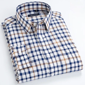 Vīriešu Modes Pogu Pleds Kokvilnas Krekls Vienu Plāksteri Kabatas ar garām Piedurknēm Ērti Standarta-fit Gadījuma Rūtainā Krekli